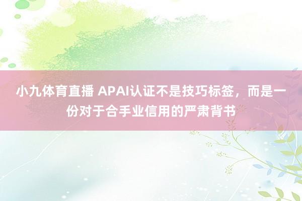 小九体育直播 APAI认证不是技巧标签，而是一份对于合手业信用的严肃背书